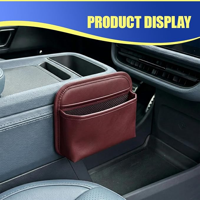 Car Seat Side Storage Bag, PU Leather Automotive Console Seat Gap Filler Organizer, Multifunctional Mini Vehicle Door Side Pouch for Phones, Keys, Wallets, Sunglasses (Red) - Image 6