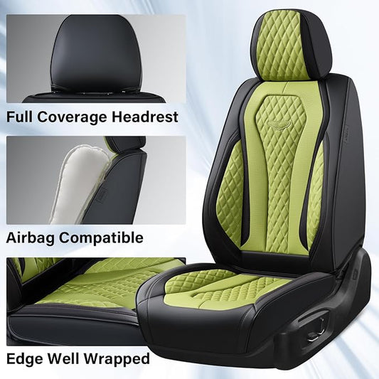 Coverado Seat Covers Front Seats, Green Car Seat Covers 2 Pack, Driver Seat Cover, Luxury Automotive Seat Covers, Car Seat Cushion, Front Car Seat Covers Leather Seat Protector Fit for Most Cars - Image 2