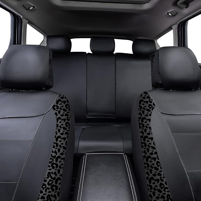 Flying Banner Carbon Fiber Leather Vehicle Seat Covers, Leopard Gray Black, Universal Fit - 8PCS - Image 6