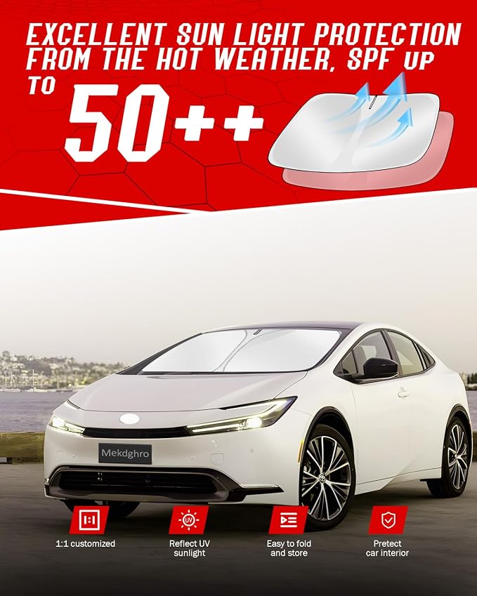 Custom Fit Windshield Sun Shade for Toyo-ta Prius 2023-2026 | 5th Gen/Hatchback, LE XLE , Foldable, Easy to Install & Store, Full Coverage, 210T Reflective Fabric, Blocks 99% of UV Rays - Image 7