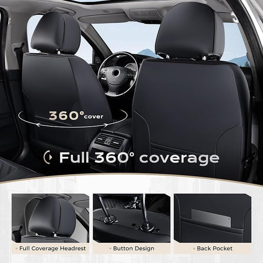 Coverado Car Seat Covers Front, Seat Covers for Cars, Waterproof 2-Pack Car Seat Cushions, Leather Carseat Seat Protectors, Universal Seat Covers Fit for Most Sedans Pick-up Trucks(Black&Light Blue) - Image 2