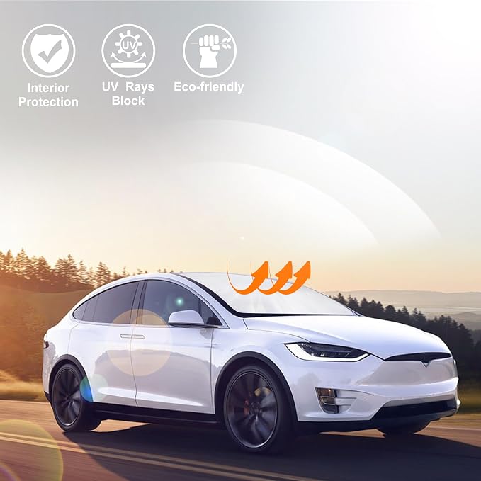 Windshield Sun Shade for 2016-2026 Tesla Model X Accessories | Full covered for windshield, Foldable & Durable, Block UV Rays, Reduce Heat, Easy to install, Keep Car Cooler - Image 6
