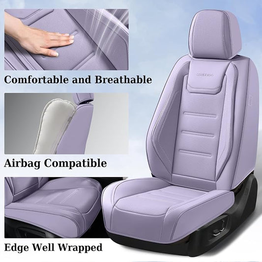 Coverado Car Seat Covers, Front Covers for Cars, Car Seat Cover Front Seats, Car Seat Protector Waterproof, Leather Car Seat Cushion, Universal Interior Covers Seat Protectors for Most Cars Purple - Image 2
