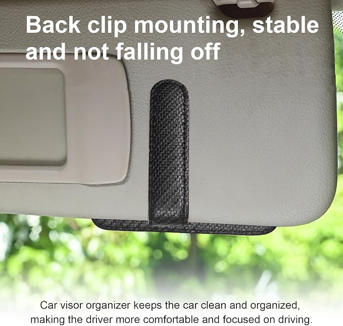 Augeny 2 PCS Car Sun Visor Organizer, Auto Visor Organizer and Storage, Registration and Document Holder, Vehicle Accessories for Sunglasses Document Card Pen Driver License (Carbon Fiber Black) - Image 6