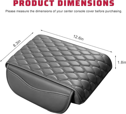 Car Center Console Cover, Memory Foam Auto Armrest Cushion Center Console Pillow Pad with Side Pockets, Anti-Scratch Leather Elbow Pillow Armrest Seat Box Protector for Most Cars (Gray) - Image 2