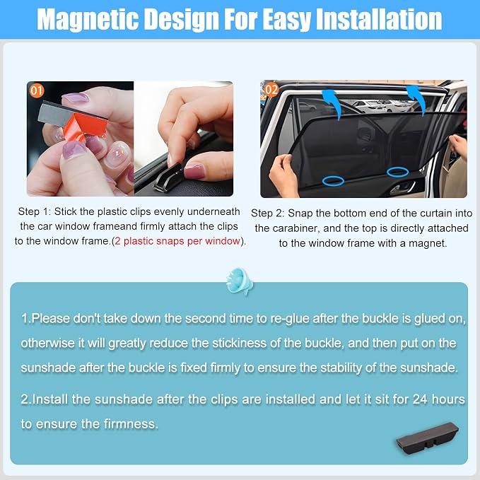 XCBYT 2019-2024 Rav4 Window Shades, 4-Pack Magnetic Cooling Mesh | Blocks heat for camping & baby sleeping. Front shades are partial for rearview mirror. Wait 24h for clips to set - Image 7