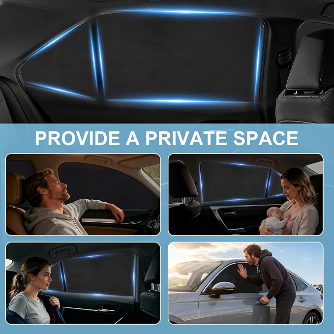 ZATOOTO Toyota Corolla Window Shade 2019-2024,Soft Suede for Durable | Full Blackout for Privacy, 100% UV Protection, 6 Packs Shade for Family Travel, Baby, Pet, Magnetic Quick Installation - Image 9