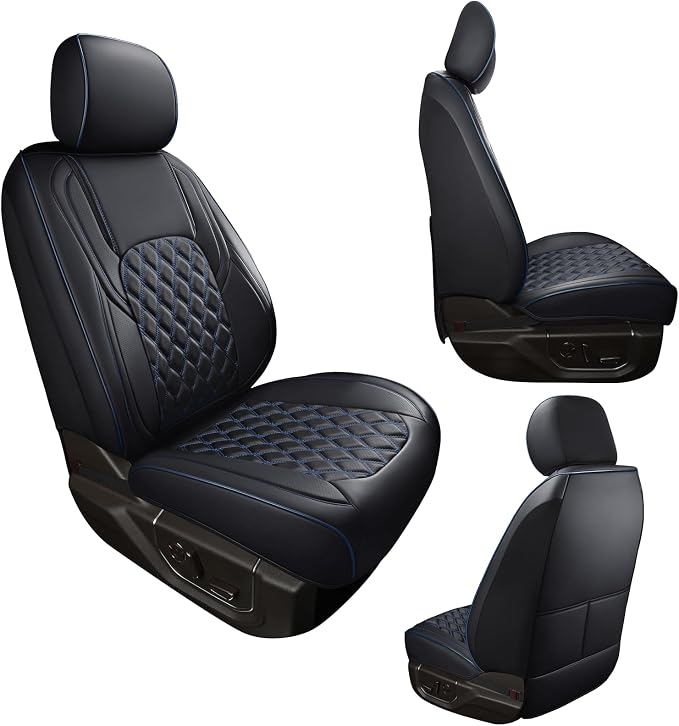 Huidasource Ford F150 Front Seat Covers, Full Coverage Faux Leather Pickup Seat Protector Fit for 2015-2026 Ford F150 SuperCrew & 2017-2026 F250 F350 F450 Super Duty Crew Cab (Front Pair/Black&Blue) - Image 9
