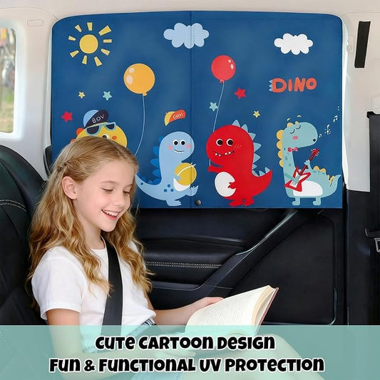 Car Window Shade for Baby, 2 Pack Magnetic Double Layer Sun Shade with Cute Dinosaur Design, Adjustable Privacy Blackout/See-Through Window Curtains, UV Protection, Fits Most Cars SUV Minivan - Image 2