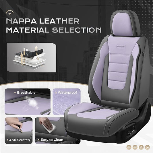 Coverado Car Seat Covers Front, Seat Covers for Cars, Waterproof 2-Pack Car Seat Cushions, Leather Carseat Seat Protectors, Universal Seat Covers Fit for Most Sedans SUV Pick-up Trucks(Gray&Purple) - Image 2