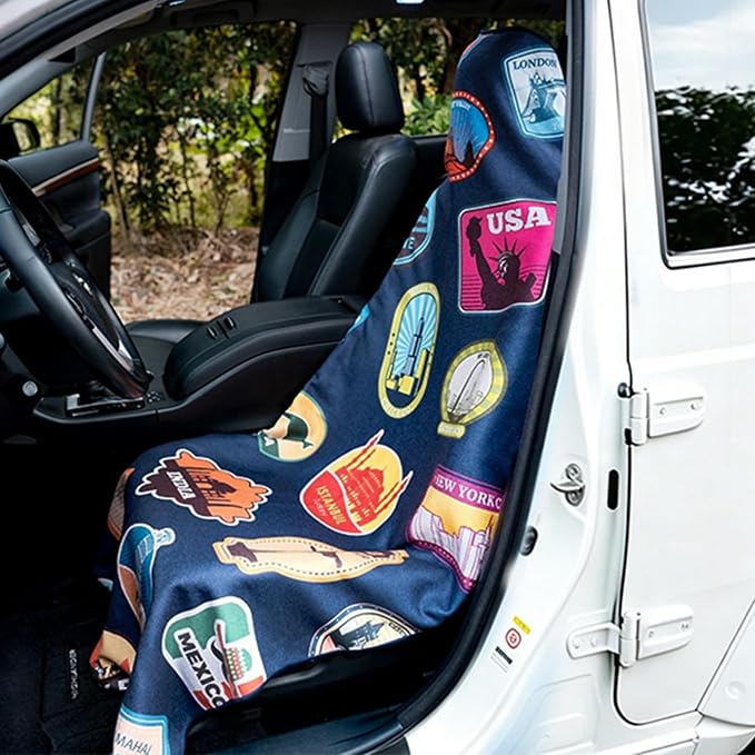 Car Seat Cover Towel for Front Seats Non-Slip with Headrest Pocket & Strap | Universal Fit for Cars Truck SUV|Car Seat Hoodie & Phocho Perfect After Gym Workout, Beach,Yoga and Running|Anti-dog Scratch - Image 8