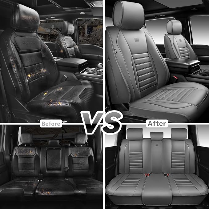 CAR PASS Nappa Leather Car Seat Covers Full Set, Luxury Seat Protector for Cars, Waterproof Anti-Slip Car Seat Cushion Armrest Compatible Airbag Universal for Sedan SUV Pick-up Truck Automotive, Gray - Image 9
