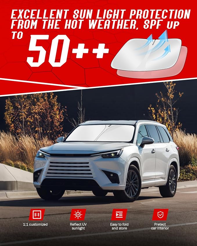 Custom Fit Windshield Sun Shade for Le-xus TX 350 500h 500h+ 2024-2026 | Foldable, Easy to Install & Store, Full Coverage, 210T Reflective Fabric, Blocks 99% of UV Rays - Image 7