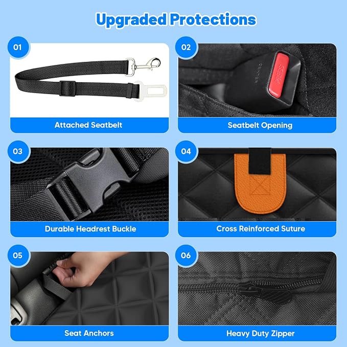Dog Car Seat Cover for Back Seat,Hard Bottom Dog Seat Cover for Truck | Hold 400lbs,Waterproof,Anti-Scratching,Safety Non-Slip,600D Oxford,Mesh Window,Storage Pocket - Image 7