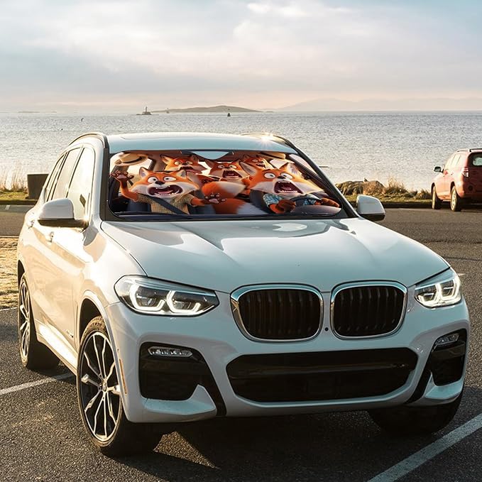 2025 Upgrade Funny Animals Car Windshield Sun Shade Umbrella 5 Layers Nano Coatings Fox Driving Car Front Window UV Block Sunshade Cover for Most Cars SUV Universal Size 57"x30" - Image 7