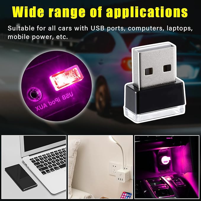 Augeny 4 PCS USB LED Car Interior Atmosphere Lamp, Plug-in USB Decor Night Light, Portable Auto Ambient Lighting Kit, Universal Vehicle Interior Accessories for Most Cars (Purple) - Image 6