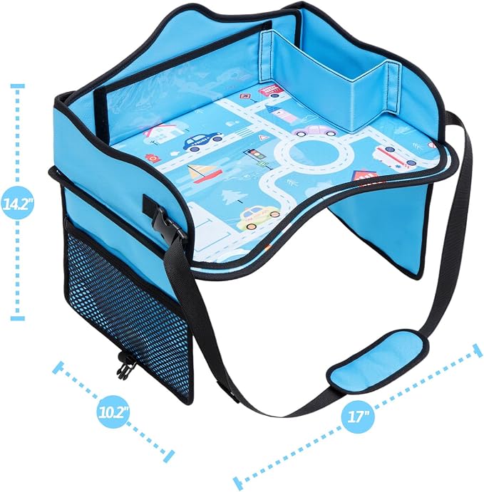 Kids Travel Tray for Car, Boy's Safety Seat Table, Carseat Lap Desk | Weight-Relief Strap, Non-Skid Silicone Base, Waterproof Dining/Craft Mat - Image 8