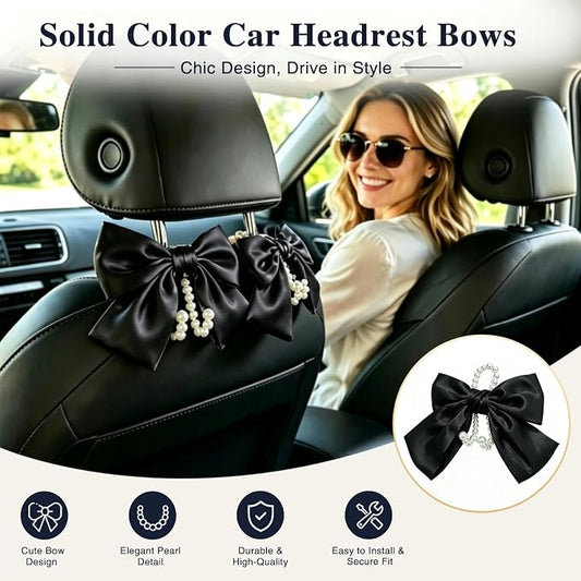 2 Pack Pearl Car Seat Headrest Hook with Bow & Sequin/Leopard/Polka Dot Design – Cute Purse Hanger for Vehicle,Grocery Bags, Umbrellas, Seat Back Organizer for Women (Black) - Image 2