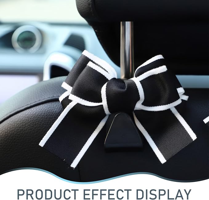 2PCS Car Seat Headrest Hooks, Car Purse Hook for Car, Cute Bow Car Rear Seat Storage Hooks, Interior Decorating Accessories for Purses, Bags, Umbrellas (Black-White) - Image 7