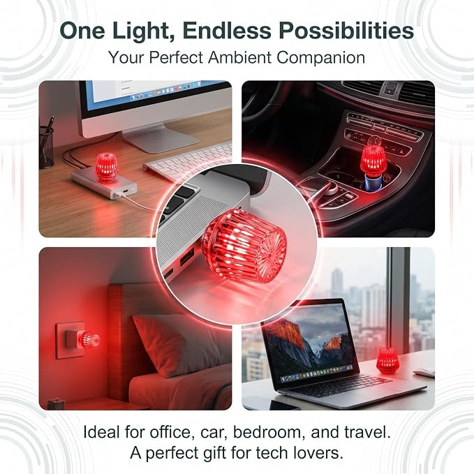 Mini USB LED Car Ambient Light, USB LED Car Interior Atmosphere Lamp, Universal for Vehicle, Bedroom, Hallway, Camping (Red) - Image 6