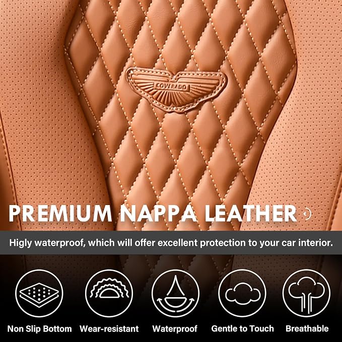 Coverado Seat Covers,Waterproof Seat Covers Front Seats, Brown Car Seat Cover, Luxury Front Car Seat Covers Leather Car Seat Protector, Automotive Car Seat Covers Universal Fit Most Cars - Image 6