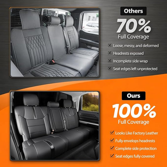 DrCarNow Super Cover Rear Seat Covers for Toyota Tundra 2014–2021 CrewMax (Rear Seats Only), Full Coverage Leather Seat Protectors for Tundra with Carbon Fiber, Truck Pickup Interior Accessories - Image 2