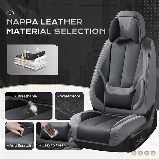 Coverado Car Seat Covers, Seat Covers for Cars, Waterproof Leather Auto Seat Protectors, Leather Car Seat Cushion, Car Interiors Accessories Universal Fit for Most Cars - Image 2