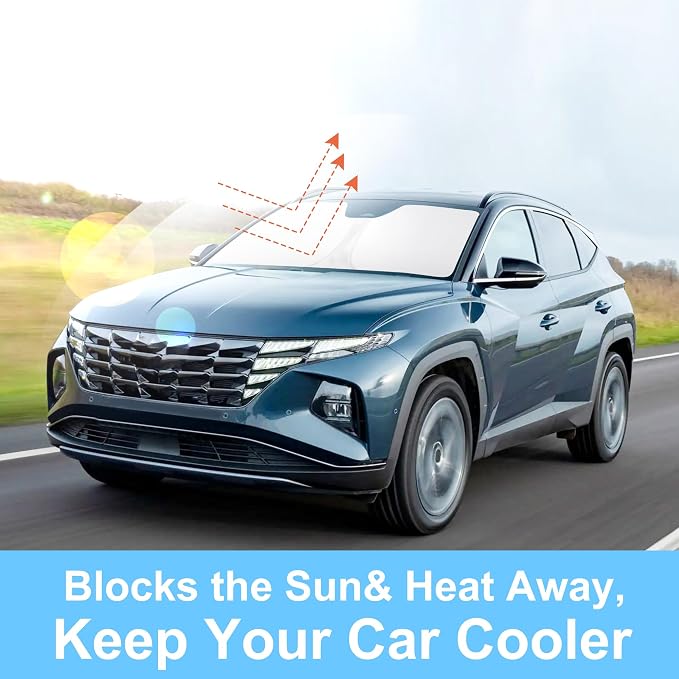 Windshield Sun Shade for 2016-2021 Hyundai Tucson Accessories | Full covered for windshield, Foldable & Durable, Block UV Rays, Reduce Heat, Easy to install, Keep Car Cooler - Image 6
