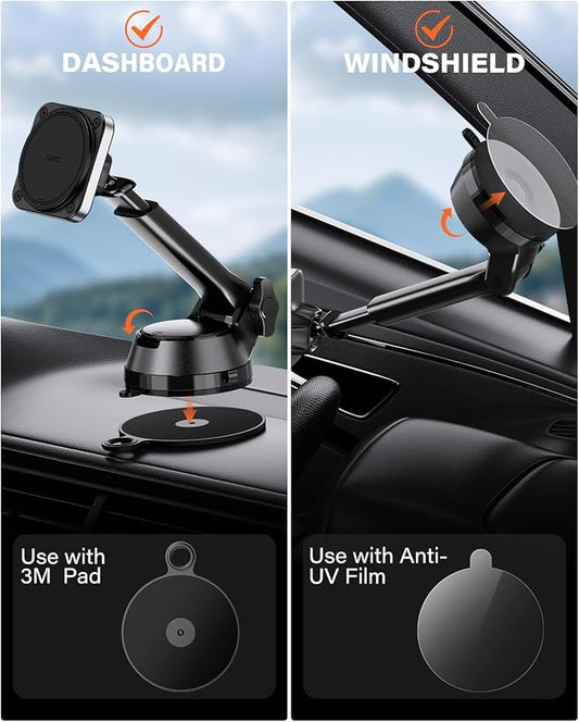 APPS2Car Magnetic Car Mount for MagSafe, Heavy Duty Phone Holder with 20 N55 Magnets, Strong Suction Cup, Adjustable Telescopic Arm, Dashboard & Windshield Mount for iPhone 12-17 Series and All Phones - Image 2
