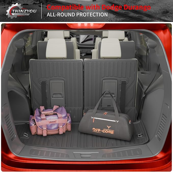 Floor Mats for 2016-2025 2026 Dodge Durango 6 Seats | Trunk Mat Cargo Mat TPE All Weather Back Seat Protector Trunk Liner 2024 Durango Accessories - Image 9