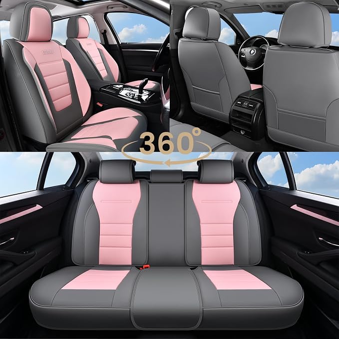 Coverado Car Seat Covers Front, Seat Covers for Cars, Waterproof 2-Pack Car Seat Cushions, Leather Carseat Seat Protectors, Universal Seat Covers Fit for Most Sedans SUV Pick-up Trucks(Gray&Pink) - Image 8