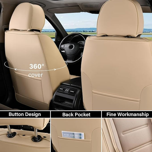 Coverado Car Seat Covers, Front Covers for Cars, Car Seat Cover Front Seats, Car Seat Protector Waterproof, Leather Car Seat Cushion, Universal Interior Covers Seat Protectors for Most Cars Beige - Image 2