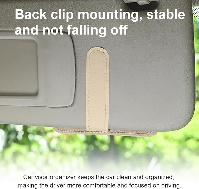 Augeny Car Sun Visor Organizer, Small Auto Visor Organizer and Storage, Registration and Document Holder, Vehicle Accessories for Sunglasses, Document, Card, Pen, Driver License (Beige) - Image 6