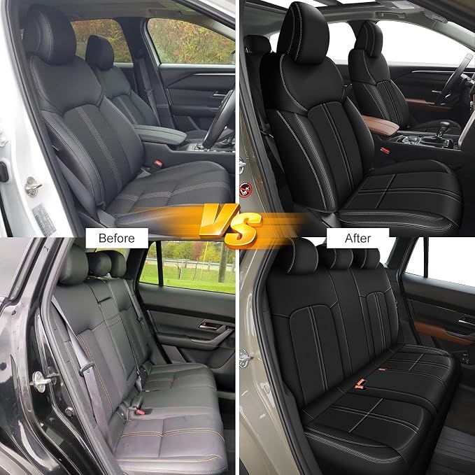 Custom Fit Seat Covers for Mazda CX50 2023 2024 2025 CX30 Car Seat Covers Full Set Black Faux Leather Compatible Airbag (New - CX50) - Image 7