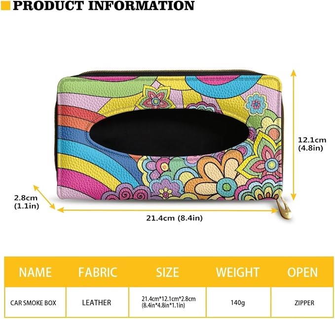 Biyejit Car Tissue Holder, Hippie Flowers Sun Visor Napkin Holder, Car Visor Tissue Holder, PU Leather Backseat Tissue case Holder for car, Vehicle - Image 6