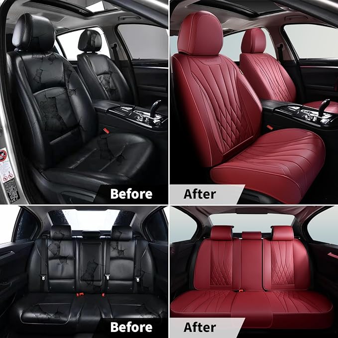 FLORICH Car Seat Covers Full Set, Luxury Seat Covers with 5 Seats, Waterproof Seat Protector Car Accessories Fit for Most Sedans SUV Pick-up Truck - Red - Image 8