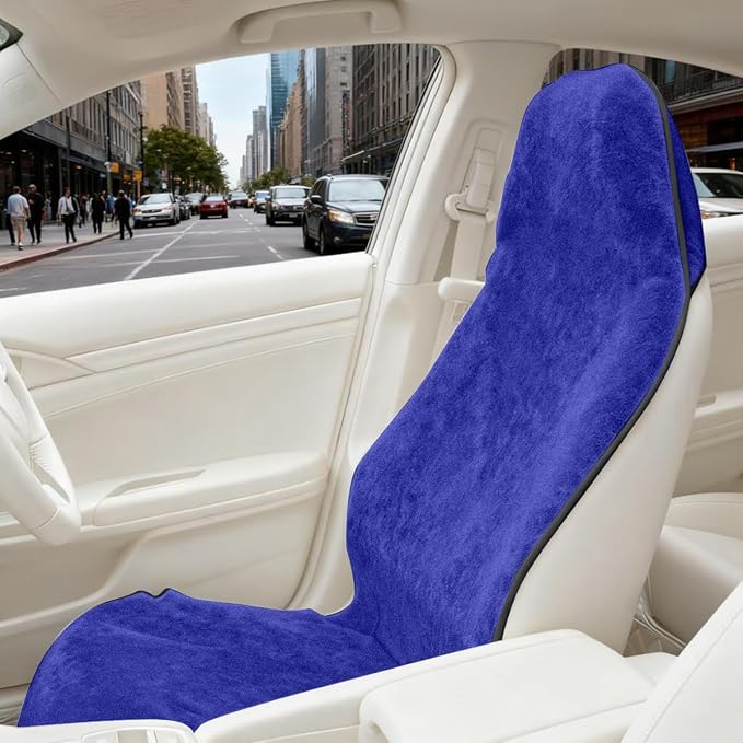 55.12 x 29.53 Inch Terry Cloth Car Seat Cover, Blue | absorbent surface, waterproof barrier, granular anti-slip backing, side-free profile, interior accessory - Image 6