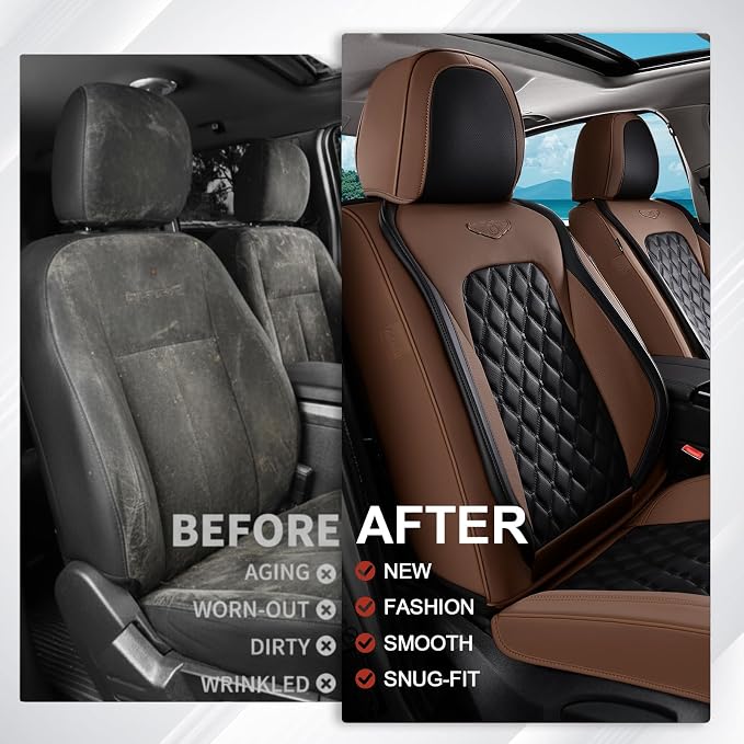 Coverado Universal Car Seat Covers Full Set, Premium Breathable Waterproof Faux Leather Front & Rear Seat Protectors, Luxury Automotive Interior for Sedans SUVs Trucks – CoffeeBlack - Image 9