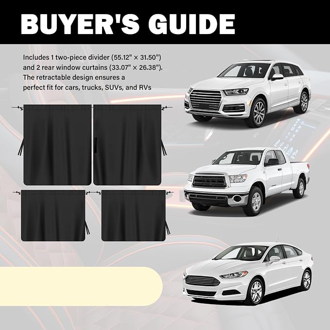 3PCS Car Privacy Curtains,Black Coated Car Window Shades Kit with Rear Window & Divider Curtain,Portable Cars Windows Curtains for Privacy and Lower Interior Temperature - Image 7