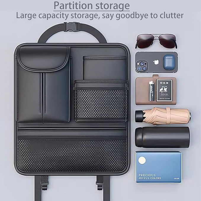 Backseat Car Organizer for Kids, Back Seat Car Organizer with 5 Pockets | Holds tissues, drinks, snacks, toys and books; easy-clean leather for family trips - Image 7