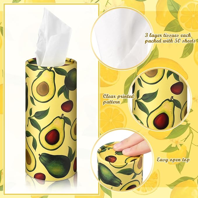 Zonon 8 Pcs Car Tissues Holder Round Box with Facial Tissue Bulk Fruit Multicolor Car Tissues Cylinder with 50 Sheets Face Towel Fit for Cube Boxes Christmas Round Tubes Cup Holder Container Travel - Image 6