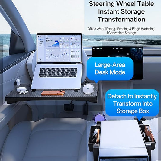 Carbon Fiber 3-in-1 Steering Wheel Tray Table & Car Seat Gap Filler Organizer & Centre Console Storage Box | Foldable Adjustable Car Desk/TableTray for Laptop, Eating & Work (【Foldable】 3-in-1) | Detachable Seat Gap Filler,0-30° Adjustable Angle,3-in-1... - Image 2