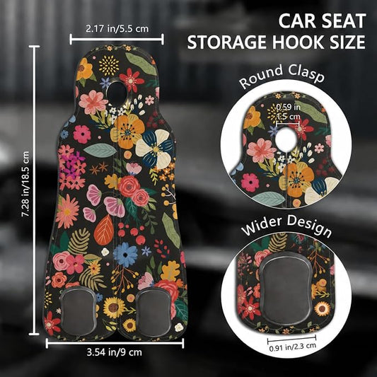 Cute Floral Car Seat Back Storage Headrest Hooks for Purses & Bags – 2PCS PU Leather Dual Metal Hooks, Backseat Organizer Accessories - Image 2