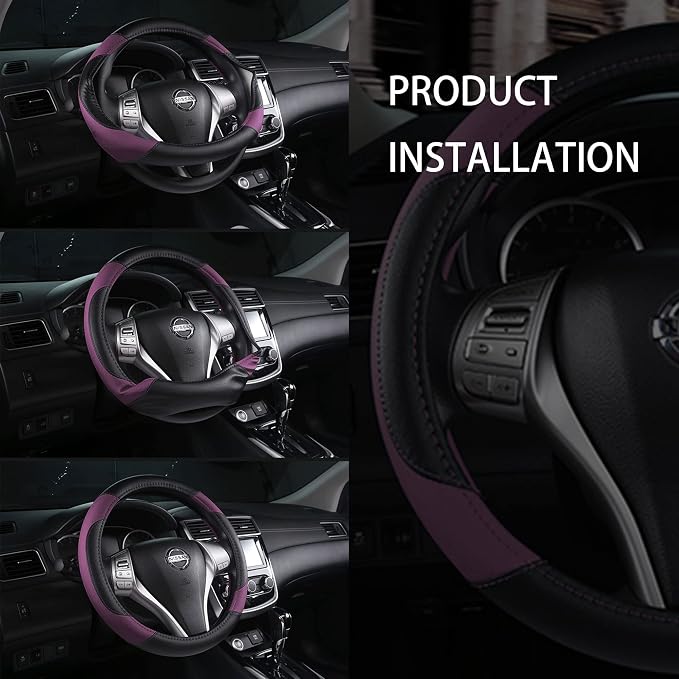 Leather Car Steering Wheel Cover, Universal Fit for Most Cars, Purple | Microfiber Leather,Non-Slip Breathable Auto Steering Wheel Protector - Image 7