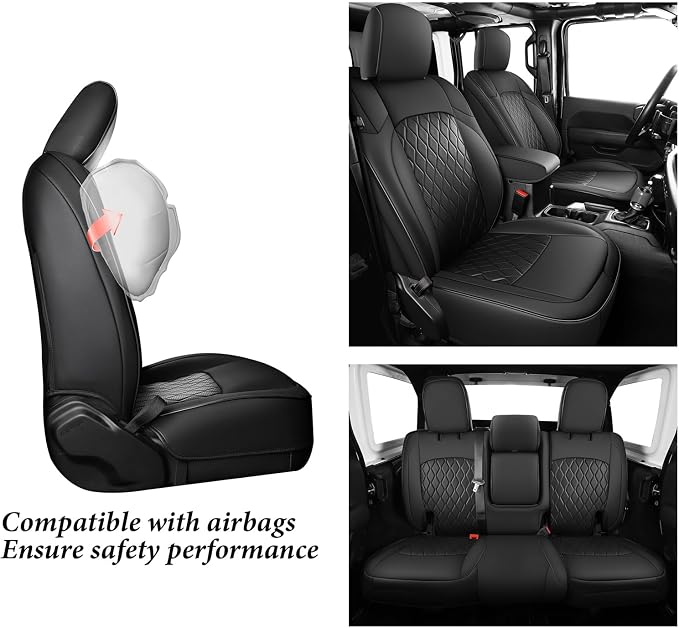 Coverado Seat Covers Fullset for Jeep Wrangler, Waterproof Car Seat Covers for Automotive Truck Seat Covers Custom Fit for 2018-2026 Jeep Wrangler JL 4-Door with Rear Cupholder Only,Black - Image 7