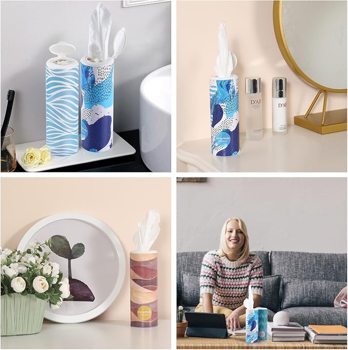 Car Tissues Cylinder 4 Packs Round Tissue Box Holder Fit for Car Cup Holder, Home Small Tissue Dispenser with Facial Tissues for Car Bathroom Office Travel - Image 6