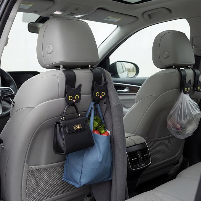 Novabright 4 Pcs Black Cat Car Seat Headrest Hooks Cute Cartoon Cat Car Seat Back Organizer Vehicle Headrest Hangers Automobile Storage Accessories for Handbags Purses Grocery Bags Coats Umbrella - Image 7