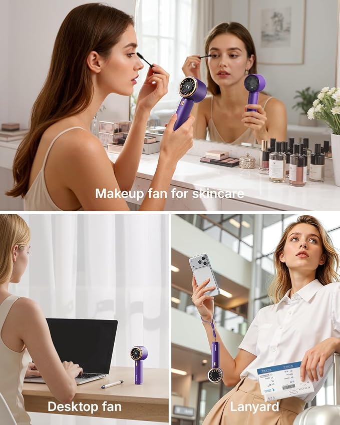 SWEETFULL Portable Handheld Fan, Mini Rechargeable Personal Hand Fan | Strong Airflow, Up to 12H, Pocket-Sized, 5 Speeds, Quiet Cooling Travel Essentials, Cute Gifts for Women, Girls, Lash, Makeup - Image 6