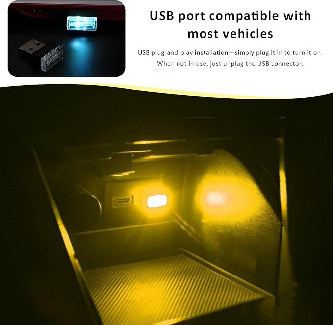 6PCS USB LED Car Interior Atmosphere Lamp, Plug-in USB Interface LED Night Lighting Decoration, Mini Portable Ambient Lights Kit Universal Interior Accessories for Most Cars - Image 6