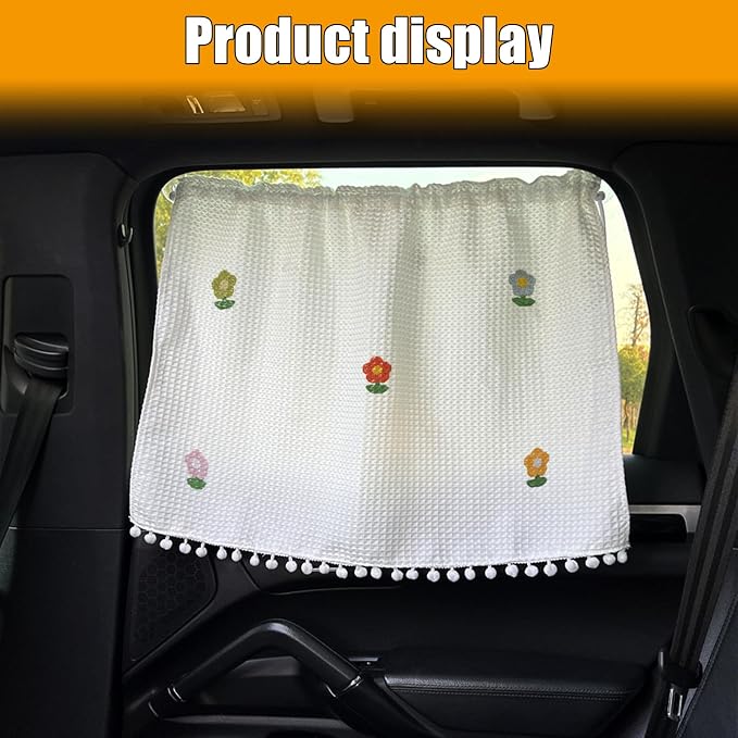 Car Side Window Sun Shade Privacy Curtain for Baby, Five Sunflowers | Blackout UV Protection Car Window Shades with Suction Cup for Back Seat - Cute Auto Camping Windows Screen Shades - Image 7